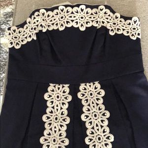 Lily Pulitzer Navy and eyelet strapless dress